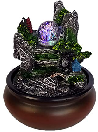 Fontana da tavolo in poliresina, mini sfera di cristallo a LED a cascata Zen meditazione giardino roccioso fontana decorazione per la casa