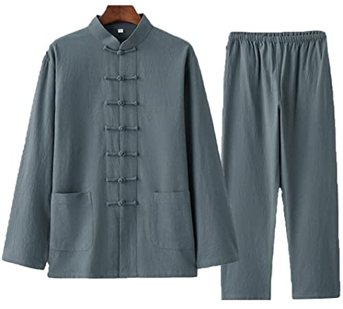 QPZK Baumwolle Leinen Tai Chi Uniform Kung Fu Anzug Chinesisch Traditionelle Kleidung Tang Anzug Herren Kampfkunst Jacke Atmungsaktiv Langarm Mantel Tops Zen Meditation Uniform, grün, M/L