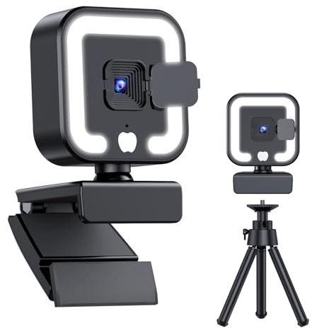 Hemisol Cámara web 4K, cámara web con micrófono y luz de relleno, cámara de computadora de enfoque automático HD con cubierta de privacidad y soporte de trípode, cámara web Plug & Play USB Wbcam para