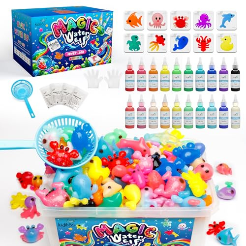 Kiditos Magic Water Elf Toy Kit – Squishies for Kids, 20 Gels & 10 Molds, Magic Gel Water Pets Sensory DIY Craft Kit, Party Favors & Gifts for Kids Ages 3+