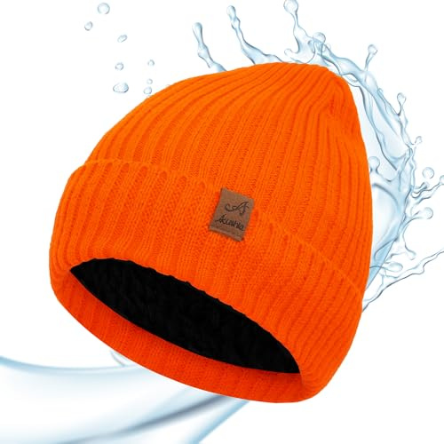 ACUSHLA Gorro impermeable a prueba de viento, gorro de invierno cálido unisex gorro de invierno gorro de punto elástico suave gorro de lana con puños y forro cálido grueso regalo para novia hombres