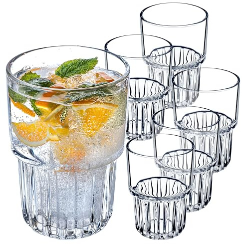 KADAX Verres à long drink, verres à cocktail, verres à boisson, verres à eau, verres à eau, verres striés pour boissons, verres universels (lot de 6 x 320 ml)