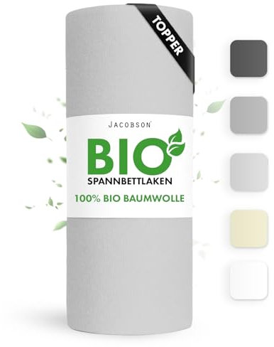 Jacobson Bio Spannbettlaken Topper 120x200cm Baumwolle Spannbettlaken, GOTS zertifiziertes Bettlaken, 160g/m² Jersey Spannbetttuch (Topper 120x200, Hellgrau)