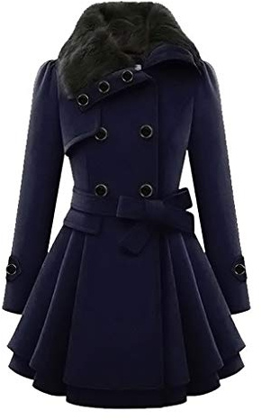 Trench - Cappotto corto da donna, colore nero, invernale, corto, in lana, classico, elegante, foderato, per le mezze stagioni, con blazer in pelliccia, taglie forti, Blu scuro, XXXXL