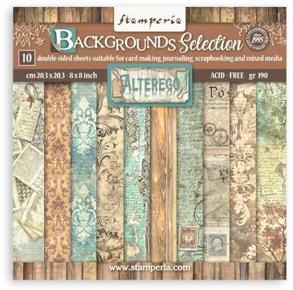 Stamperia - Scrapbook Paper Pad for Scrapbooking, Albums, Card Making, Bullet Journals, and More, Acid Free, Double-Sided, Perfect for Crafts and Gifting (Alterego Background) (20.3 x 20.3cm)