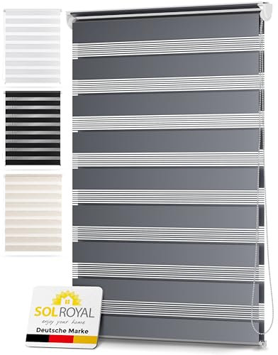 Sol Royal Doppelrollo 95 cm breit DL2 – Doppelrollo Klemmfix ohne Bohren 95x150 cm – Fensterrollo Innen Rollos für Fenster ohne Bohren – Sicht & Sonnenschutz Duo Rollo Fenster Rollos für Innen Grau