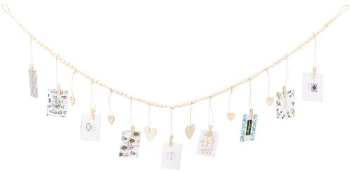 GORGECRAFT Hängande fotovisning väggdekor boho träpärlor girlang med klämmor hjärta kontor barnkammare banderoll julkort bildhållare ram hängare strängar för sovsalar klassrum sovrum
