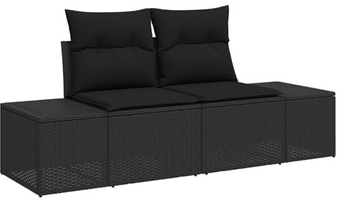 vidaXL Trädgårdsoffa med kudde Svart 184 x 62 x 69 cm konstrotting