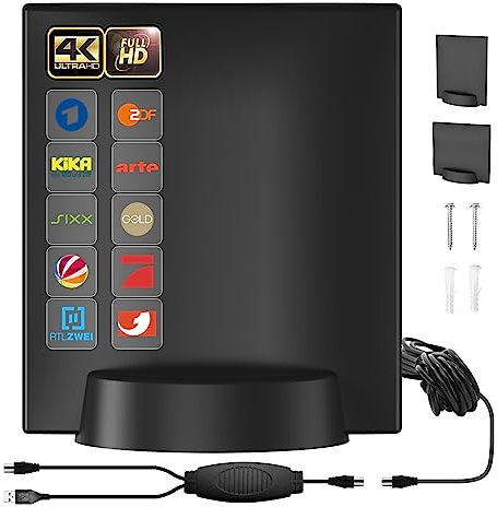 dvbt2 antenn, Radio Antenna, tv Antenna Indoor, Zimmerantenne für Fernseher mit Verstärker,VHF/UHF/DAB Antenne Mit Magnetfuß, Signalqualität durch ALU-Kern - Alle TV-Geräte360°-Empfang