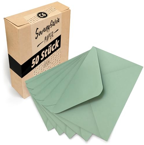 Japun - buste (50 pezzi) di carta, busta, senza finestra - DIN C6-162 x 114 mm - verde