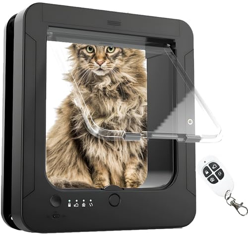 WuDLi Microchip Cat Flap, Smart Cat Door, with 2 Sensor Collars and 1 Remote Control, Opening Size: 7.7 * 8.3 in, for Cat, Puppy（black）