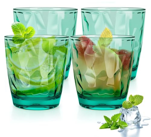 Topsky Plastmugg 300 ml | Uppsättning med 4 klara oförstörbara dricksglas klar akryl återanvändbara juice vinglas för familj picknick fester diskmaskinssäker, stapelbara (ljusgrön)