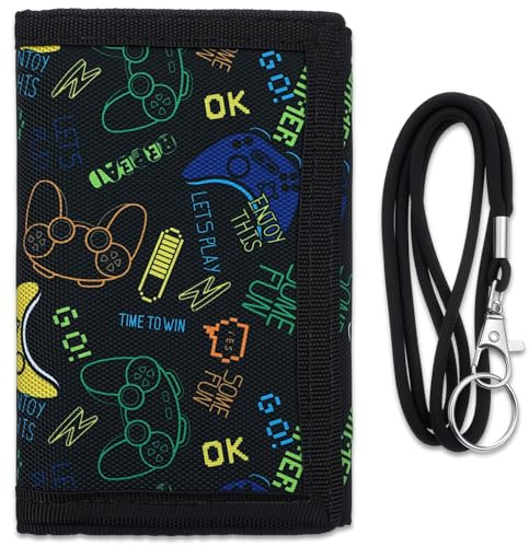 Card Wallet Kids Boys 4-16 Trifold Wallet with Zippered Coin Pocket and Card Holders Canvas Outdoor Sports Wallets Children's Birthday Christmas Gifts Wallets Black Suitable Boy School Daily Uses