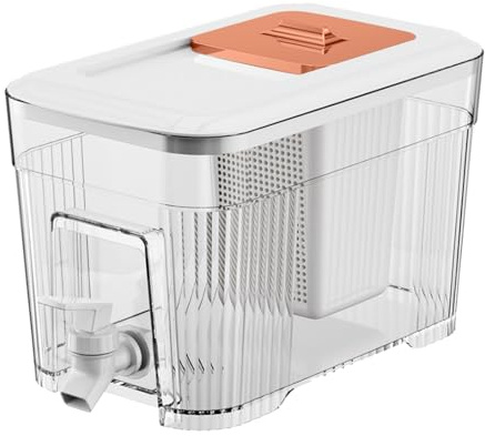 Generisch Getränkespender für Kühlschrank 5L - Lebensmittelechter PP-Wasserspender mit Tropfstopp, Schlank-Design (Ø14cm), Ideal für Eistee, Apfelschorle & Gartenpartys (Weib)