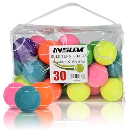 INSUM 30 Pack Bulk Tennis Balls – High Elasticity Practice Tennis Balls with Mesh Bags, Portable for Pet Dog Outdoor Playing, Training, Fetching