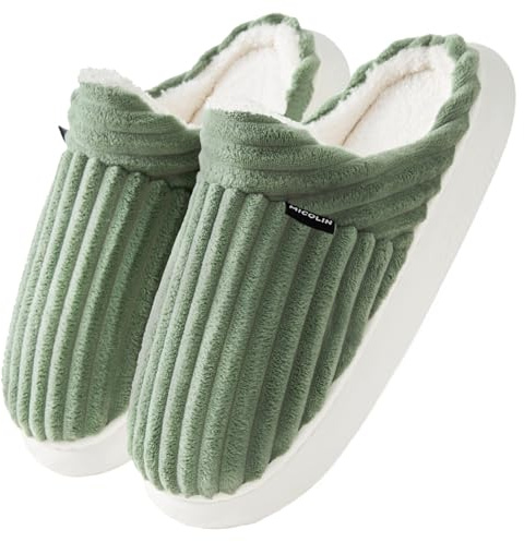 Misolin Pantofole Donna Invernali Peluche Ciabatte Comode Casa Calde Pelose Velluto a Coste Inverno Scarpe Autunno Memoria Schiuma Antiscivolo Suola Indoor Outdoor, Verde 270(38-39.5 EU)