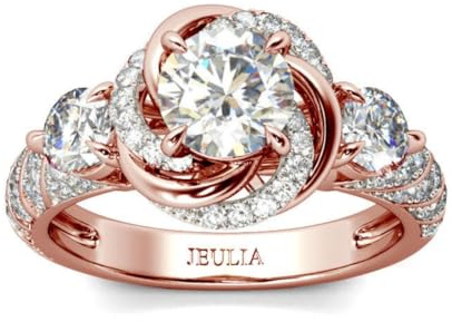 Jeulia Vintage Moissanite Ring - GRA Certified, Classic Solitaire Halo Rose Gold Flower Promise Engagement Ring |Sterling Silver Eternity Wedding Band for Women Anniversary Jewelry (Rose,P-½)