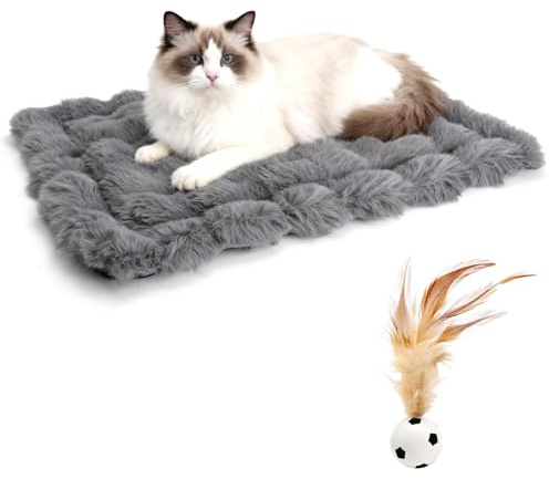 VOSSOT Manta para Gato de 45x60 cm con Juguete, Forro Polar, Antideslizante y Lavable, Cojín Mullido para Gatos y Perros Pequeños