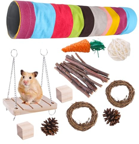 Túnel para Animales pequeños: Tubo de Juego de Madera con palitos para Masticar, para escondite, fomenta la Actividad y la exploración | de masticación Duradero para cobayas,