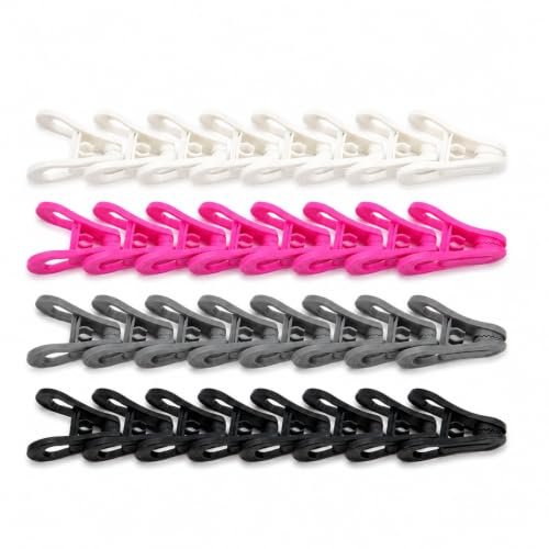 Luooi Plastic Color Clip, Multi-Functional Trouser Hanger Clip for Household Clothes Drying, 40pcs PP Plastic Round Head Clips with White/Black/Pink/Grey