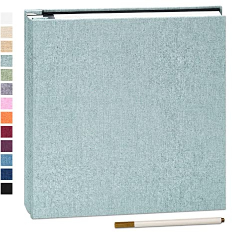 Yopih Photo Album Self Adhesive Book 40 Pages 33x32cm Turquoise | Linen Cover, Scrapbook Album, 4X6 8X10 Photos, Metallic Pen, Save Baby Growth Wedding Travel