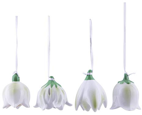 ETC frühlingshafte dekorative Blütenanhänger Glocken-Blumenanhänger Porzellan weiß-hellgrün Preis für 4 Stück