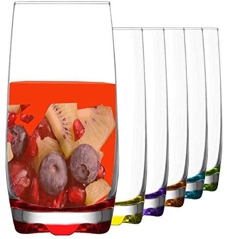 Drinking Glasses, Multicolored Highball Glasses, Tumblers Set of 6 Drinking Glasses - 390 ML