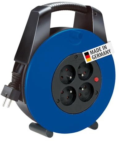 Brennenstuhl Vario Line Zylinderverlängerung mit 4 Buchsen/Mini Kabeltrommel (Trommelverlängerung für Haushaltszwecke Kabel 15m, MADE IN GERMANY) schwarz/blau
