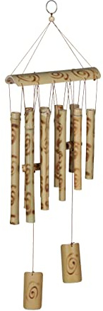 Relaxdays Carillón Viento Bambú, Juego Campanas, Decoración Colgante Exterior/Interior, Sonido Cálido, 60x18 cm, Natural