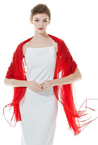 BEAUTELICATE Stola Scialle Chiffon Donna Elegante per Cerimonia Coprispalle Trasparente Estivo per Sposa Matrimonio Festa 17 Colori (Rosso,Taglia unica)