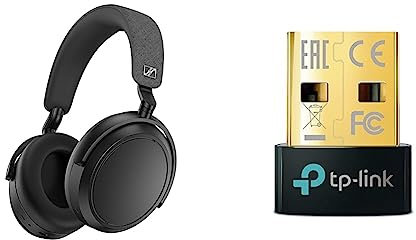 Sennheiser MOMENTUM 4 Wireless Headphones, Bluetooth for Crystal-Clear Calls w/Adaptive Noise Cancellation, Black & TP-Link Nano USB Bluetooth 5.0 Adapter for Multiple Devices