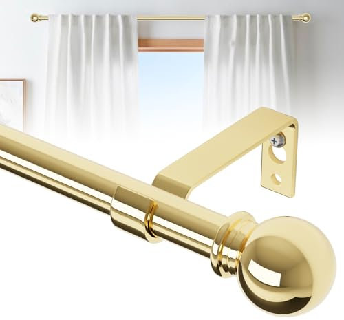 gardinenstange gold 71-124 cm, wandmontage gardinenstangen set mit Halterungen, Dekorativ 16mm goldene gardinenstange, gardinenstange messing poliert 120cm lang