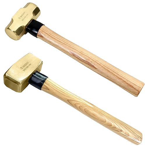 WEDO 2PCS Jeu de Marteau mécanicien en 1350g+1350g,Laiton,Marteau de forgeron - Manche en Bois,résistante à la corrosion,Marteau arrache-clous de charpentier