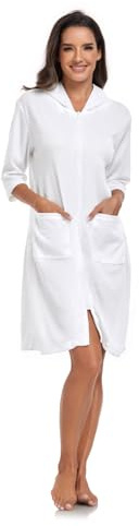 Jlowesun Accappatoio walfg femminile, accappatoio leggero, lunghezza di media lunghezza, cappelli e tasche, adatto a sauna, casa, spiagge, viaggi, hotel, ecc.