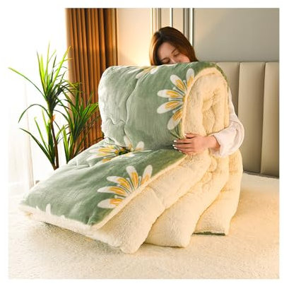 HonunG Bettdecke Winter,Schwere Decke Zum Schlafen,Dicke Bettdecke,Gewichtsdecke,Warme Lamm Kaschmir Decke,Winter Decke Warm,Bettdecke Ohne Bezug Nutzbar (Grün,150x200cm-1.75kg)