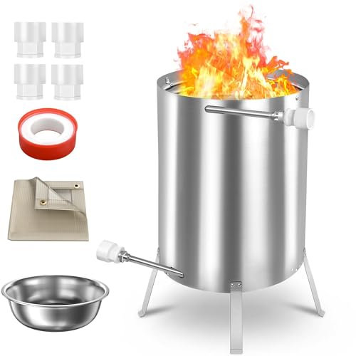 XMTECH Brennholz Poolheizung, Poolheizung mit Feuer, Poolheizung Feuertonne mit Heizspirale, Edelstahl Pool beheizt Feuer Eimer 32mm/38mm Anschlüsse