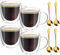 BORDEAG Juego de 4 vasos para café con latte macchiato, tazas de café de doble pared con asa, vasos de café con 4 cucharas, tazas de café para capuchino, café con leche, té, leche y cerveza, 250 ml