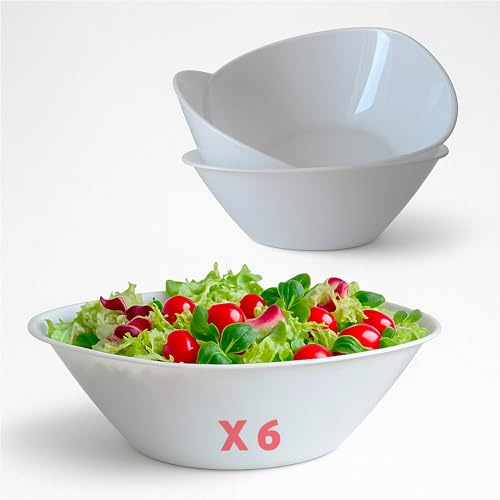 Table'Colors Lot de 6 Saladiers Blancs Réutilisables 3 L - Passe au micro-onde et lave-vaisselle - Idéal pour Salades, Taboulé, Pâtes - Épais - Qualité supérieure