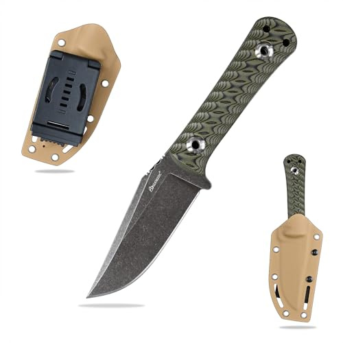 SDOKEDC Outdoor Messer feststehende Klinge aus DC53 Stahl gefertigt G10 Griff mit Kydex Scheide Jagdmesser für Männer EDC Outdoor Camping Survival (Schwarz+Grün)