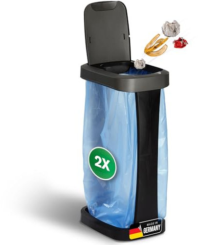 Novaliv Lot de 2 supports pour sacs poubelle avec couvercle pour sacs poubelle de 70L-120L, extra robustes et position stable, adapté pour l'extérieur, support pour sac jaune, porte-sac jaune, support