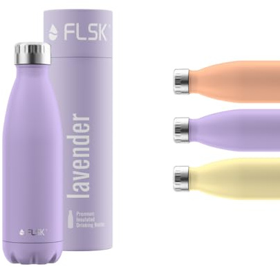 FLSK Trinkflasche – Premium Edelstahl Thermosflasche – 100 % auslaufsicher & kohlensäuregeeignet – hält 24 h kalt & 18 h heiß – BPA-frei (lavender, 500 ml)