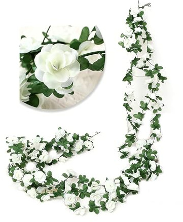 DINGFENG Guirlande de 45 Roses Artificielles en Soie - 3 Pièces (7.35m Total) - Double Couleur Magenta/Rose Pâle - Fleurs Déco Extérieur/Intérieur pour Mariage, Mur Végétal, Arche, Deco Chambre Fille