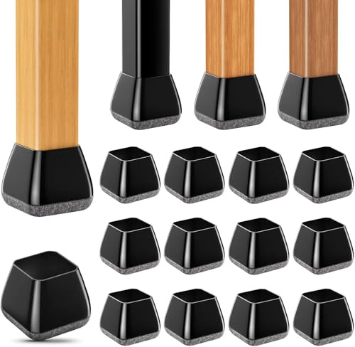 32 Piezas Protector Patas Sillas de Silicona Negra Cuadrada 30-40mm con Almohadillas de Fieltro, para Proteger Suelos de Madera Dura de Arañazos