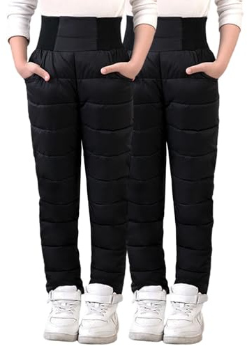 Gihuo Kids Snow Pants Thick Quilted Winter Warm Ski Pants for Boys Girls 3-10Y（BlackBlack，7-8Y）