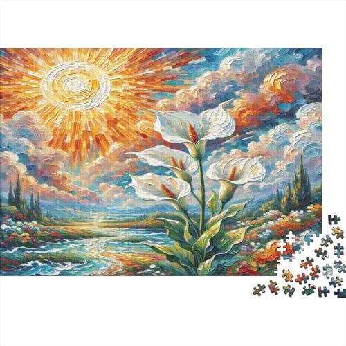 Gladiolus Jigsaw Sunburst Water ScenePuzzle 1000 Pieces Recycled Paper for Adults Age 12 Years Up Puzzle for Adults Decompression Home Gift 38x26cm/1000pcs