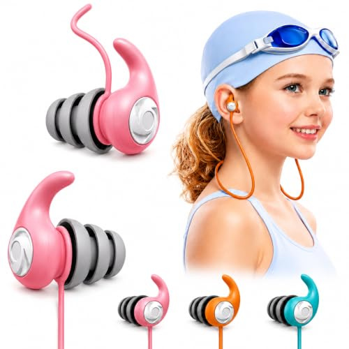 Tapones para Oídos de Natación, Niños y Adultos, 3 Pares, Cordón Amovible | De silicona suave, impermeables y reutilizables, para piscina, ducha, surf, buceo y deportes acuáticos.