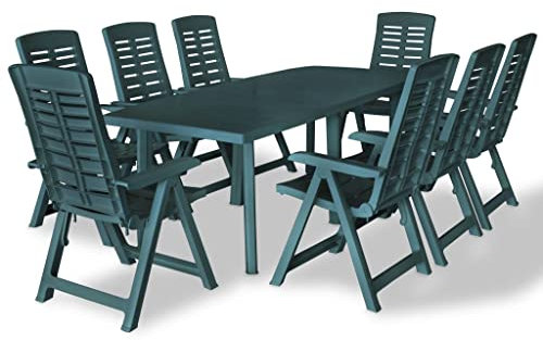 vidaXL Gartenmöbel Set 9-TLG. Gartengarnitur Sitzgruppe Gartenset Sitzgarnitur Esstisch Gartentisch Tisch Stühle Klappstühle Kunststoff Grün