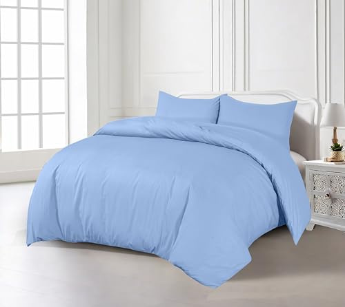 Crescent Collection Plain Duvet Cover With Pillowcase Percale Quilt Cover Bedding Set (Blue, Super King)