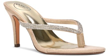 ESSEX GLAM Womens Diamante Toe Post Stiletto Heel Sandals Ladies Flip Flop Rhinestones Mule Shoes Size 3-8