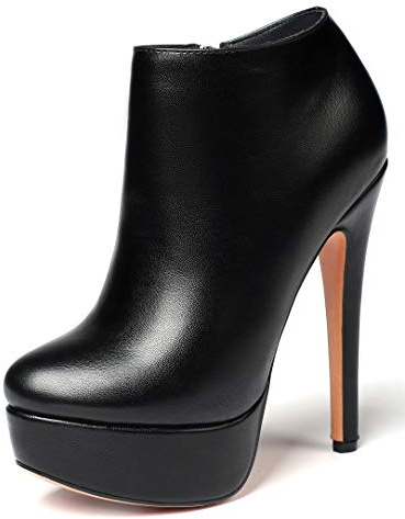 Elashe Femme Bottines 5.6 Talon Aiguille Plateforme Talon Haut Bottes Noir-Matte EU38